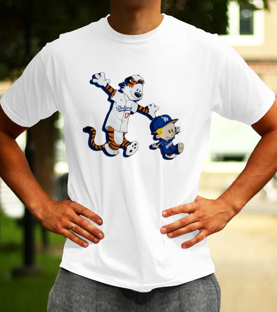 Calvin And Hobbes Dodgers Baseball Characters Los Angeles Team Fan T-Shirt