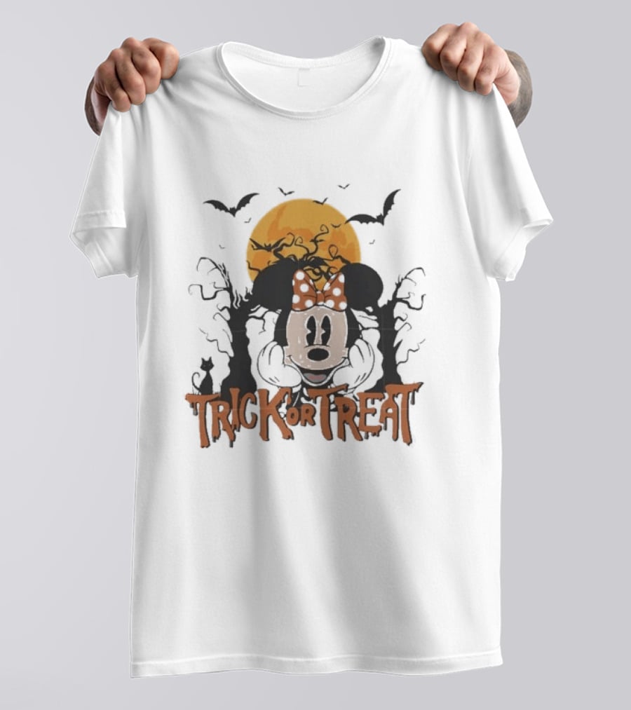 Minnie Mouse Halloween Trick Or Treat Bats And Orange Moon T-Shirt