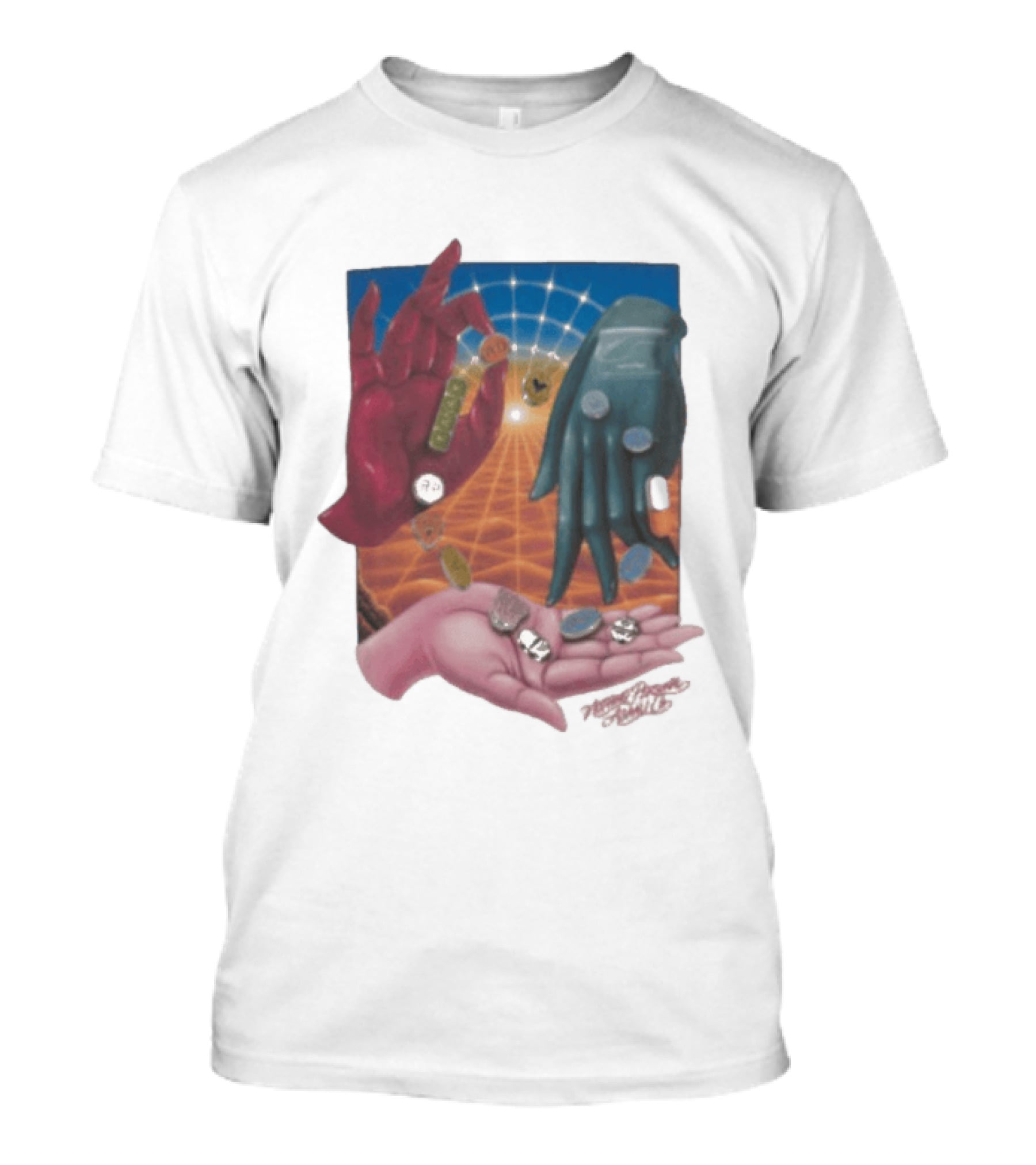 Nothing Personal X Asaali Surreal Hands With Coins And Geometric Grid T-Shirt