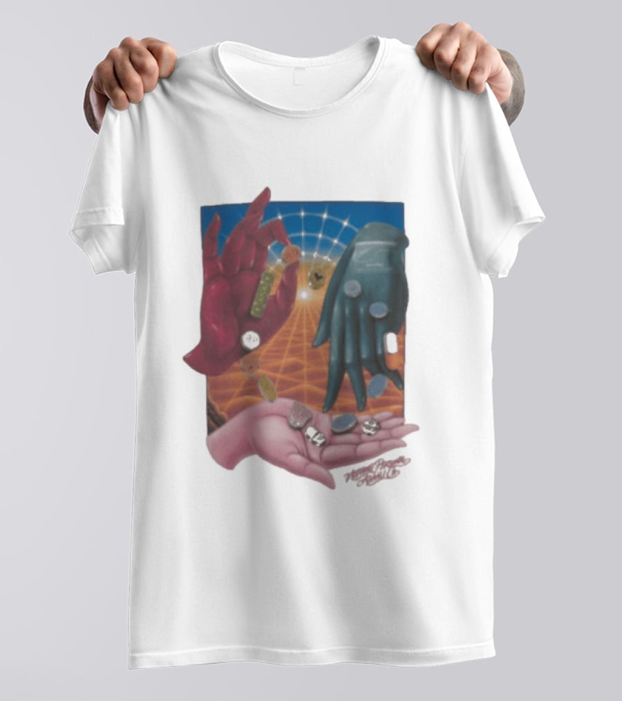 Nothing Personal X Asaali Surreal Hands With Coins And Geometric Grid T-Shirt