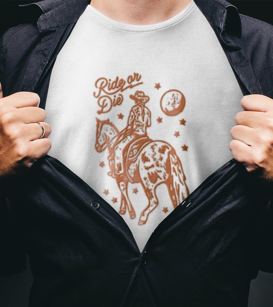 Ride Or Die Cowgirl Horse Under Stars And Moon T-Shirt