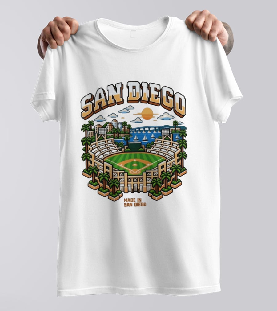 San Diego Pixel Art Petco Park Skyline Made In San Diego T-Shirt
