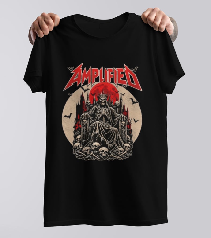 Amplified King Of Skulls Throne Undead Bats Gothic Red Moon T-Shirt