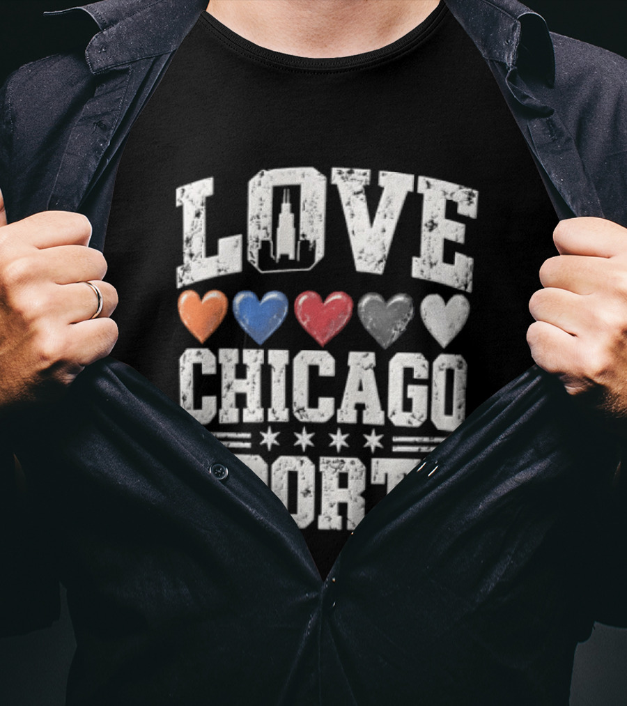 Love Chicago Sports Hearts Tower Stars T-Shirt