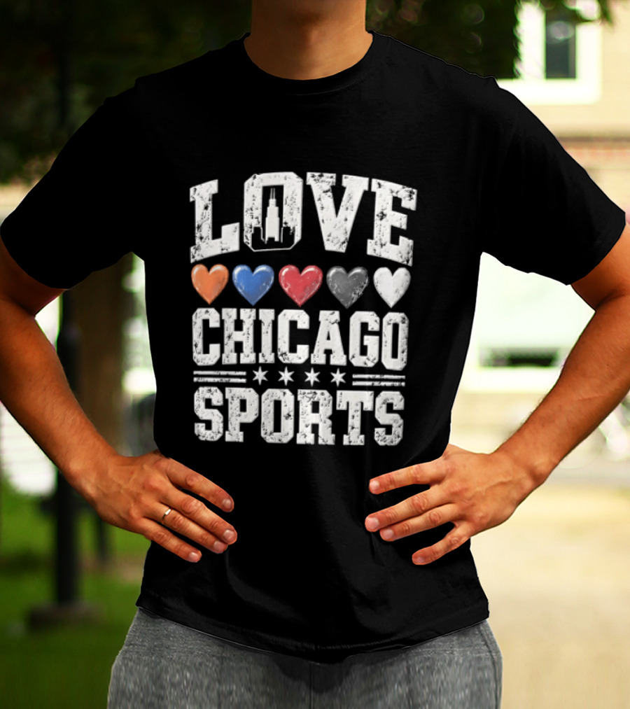 Love Chicago Sports Hearts Tower Stars T-Shirt
