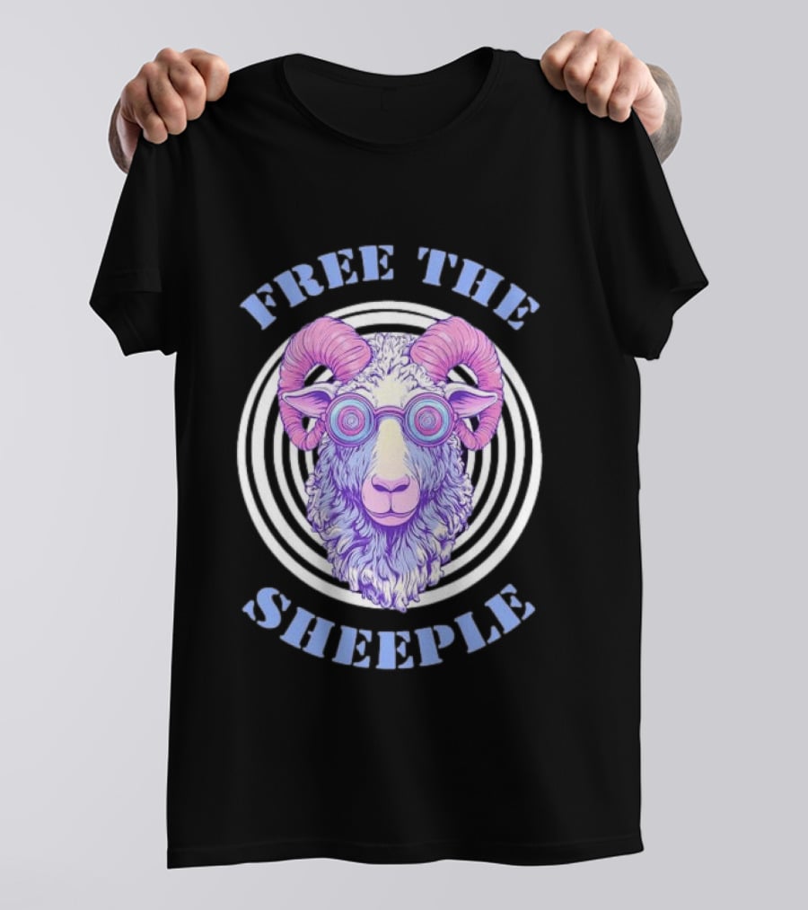 Free The Sheeple Trippy Ram With Glasses Psychedelic Hellwood T-Shirt