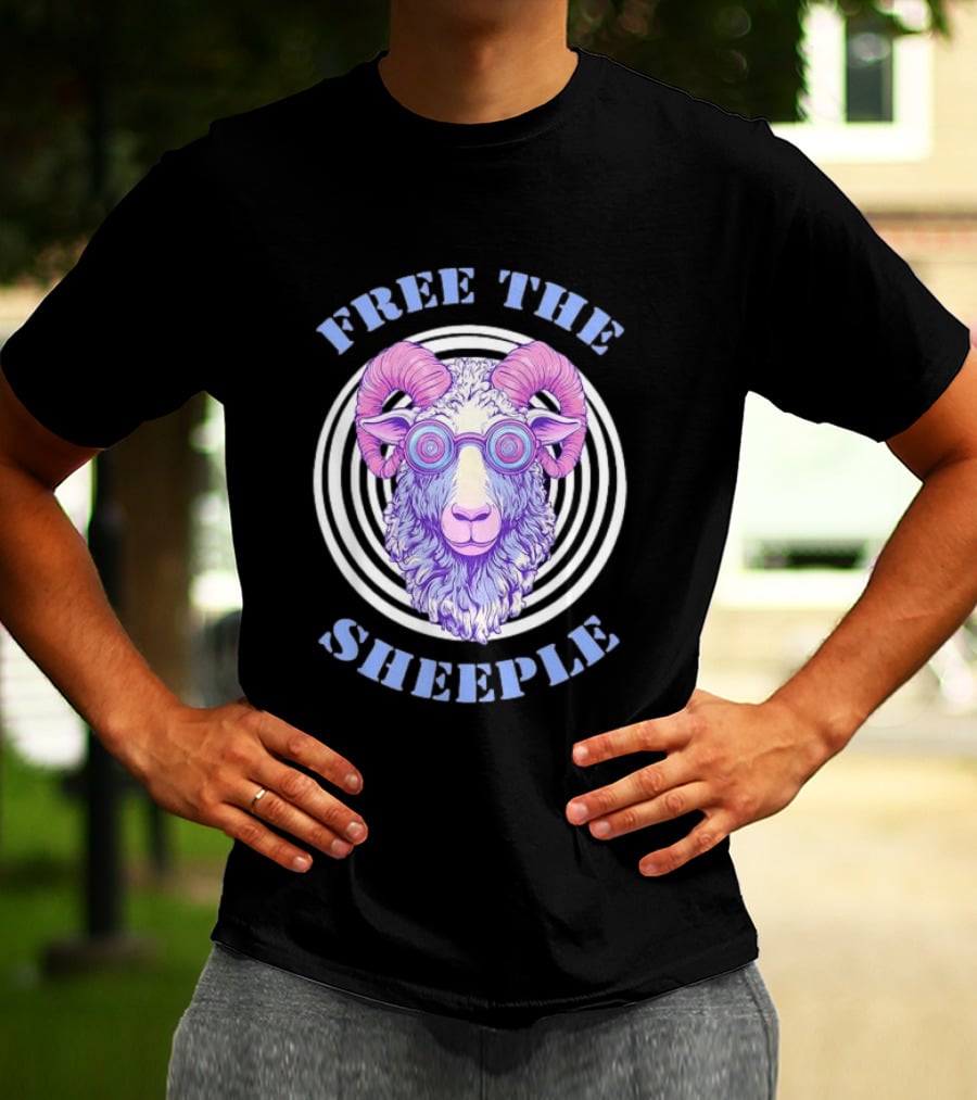 Free The Sheeple Trippy Ram With Glasses Psychedelic Hellwood T-Shirt