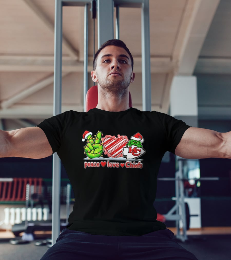 Peace Love Chiefs Christmas Grinch Kansas City Chiefs Fan T-Shirt
