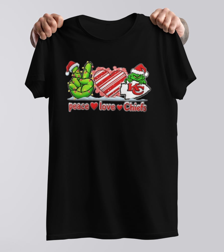 Peace Love Chiefs Christmas Grinch Kansas City Chiefs Fan T-Shirt