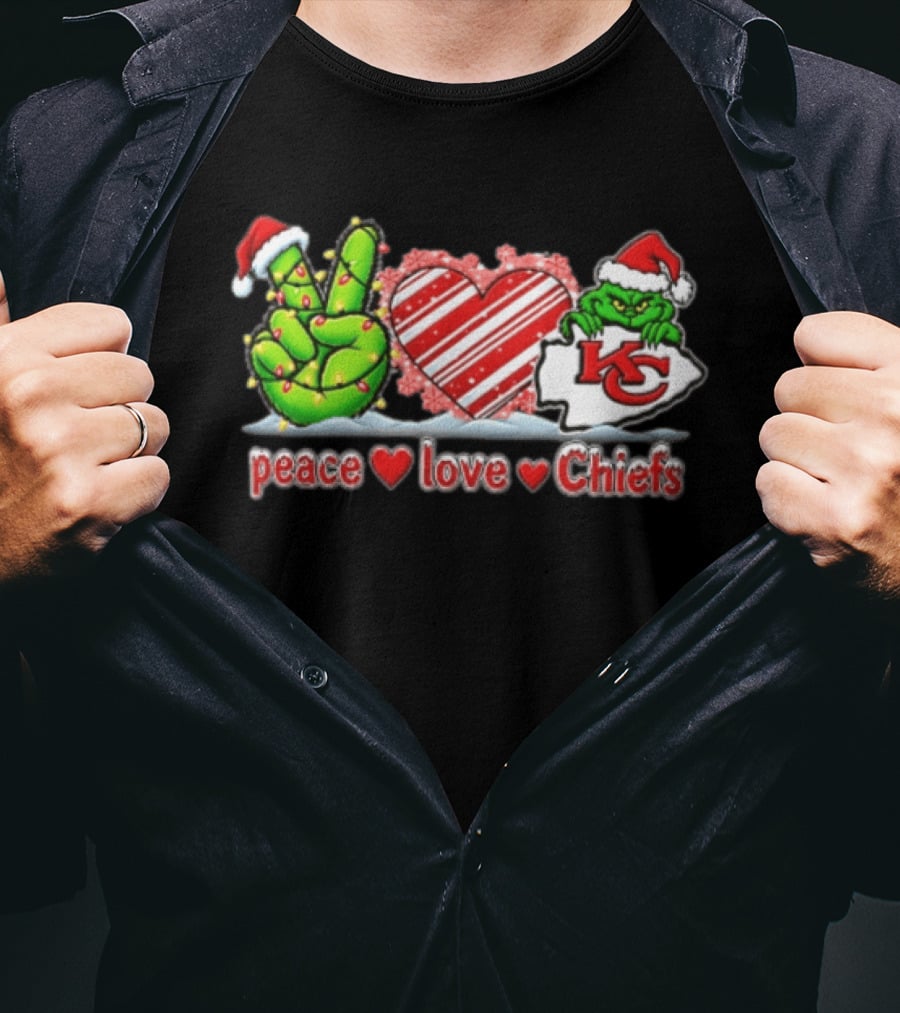 Peace Love Chiefs Christmas Grinch Kansas City Chiefs Fan T-Shirt