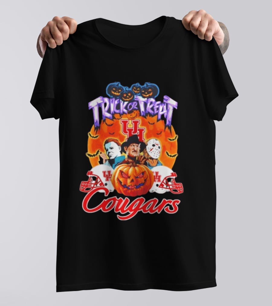 Houston Cougars Halloween Trick Or Treat Horror Characters 2026 T-Shirt