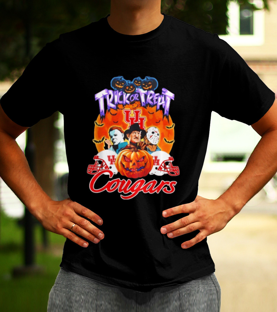 Houston Cougars Halloween Trick Or Treat Horror Characters 2026 T-Shirt