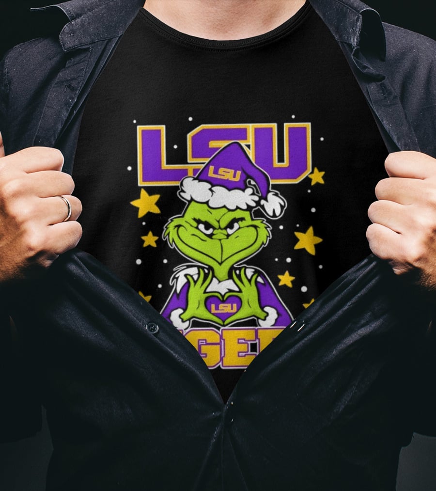 LSU Tigers Grinch Christmas Heart Hands T-Shirt