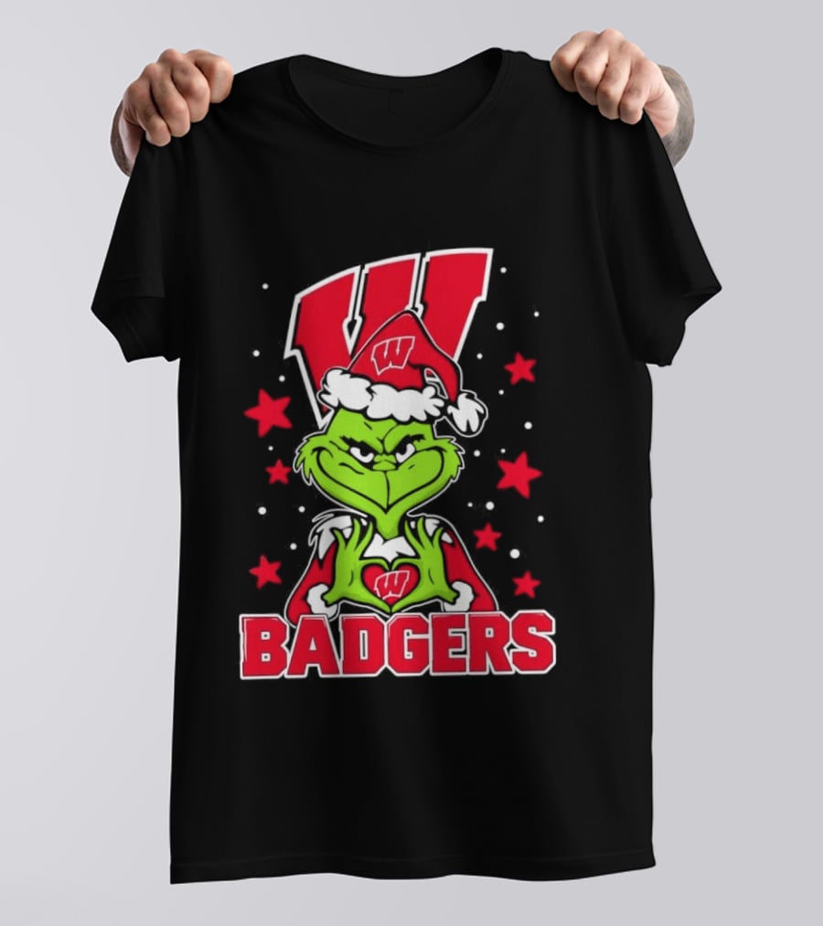 Grinch Wearing Wisconsin Badgers Hat Christmas Sports Fan T-Shirt