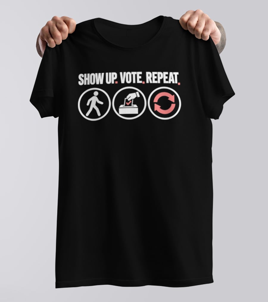 Show Up Vote Repeat Walking Ballot Box Cycle T-Shirt