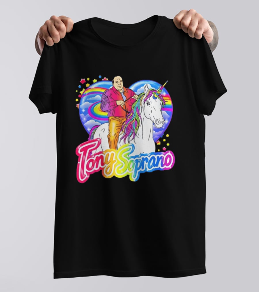 Tony Soprano Riding Rainbow Unicorn With Heart And Stars T-Shirt