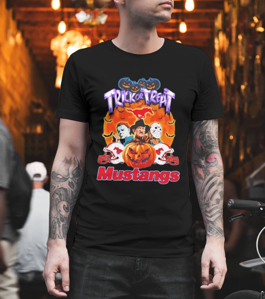 Trick Or Treat Halloween Mustangs Horror Characters 2026 T-Shirt