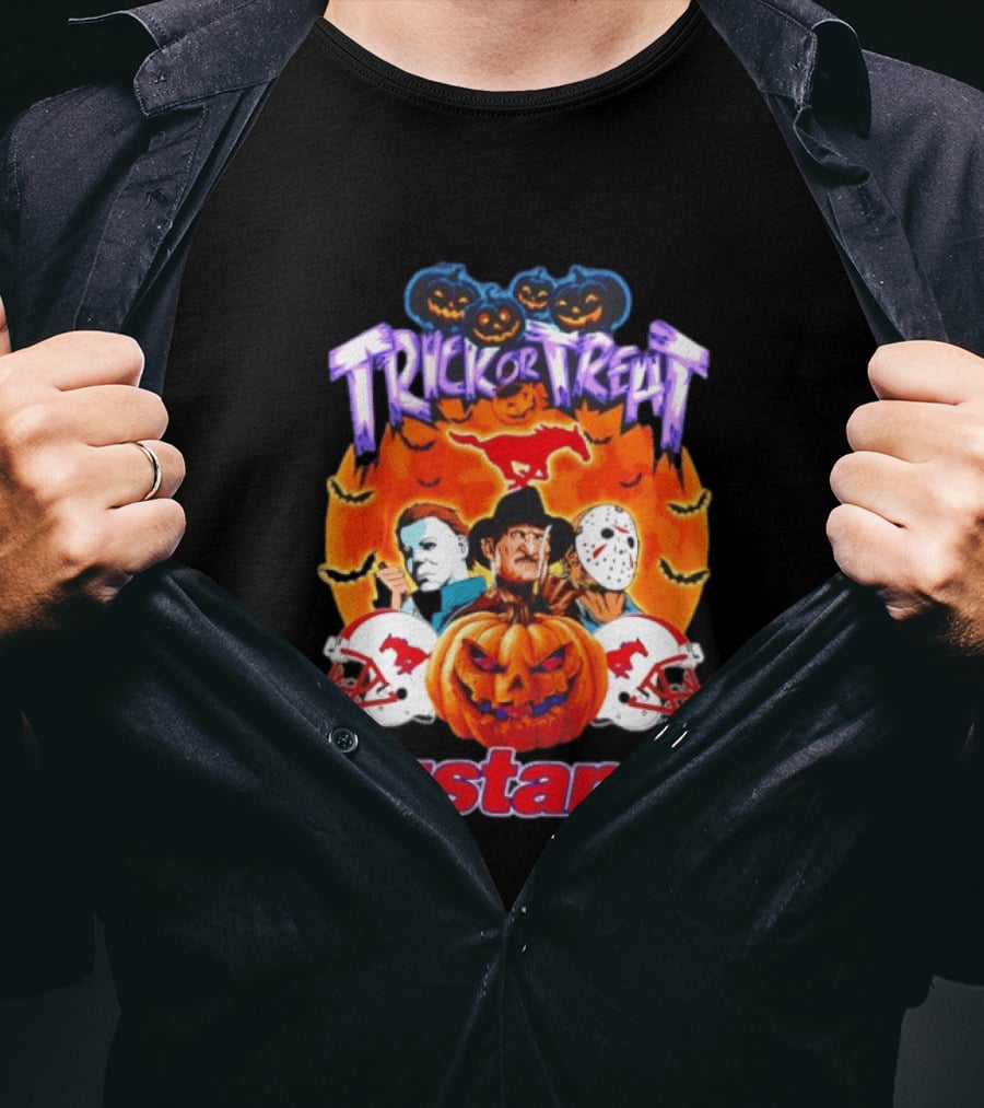 Trick Or Treat Halloween Mustangs Horror Characters 2026 T-Shirt