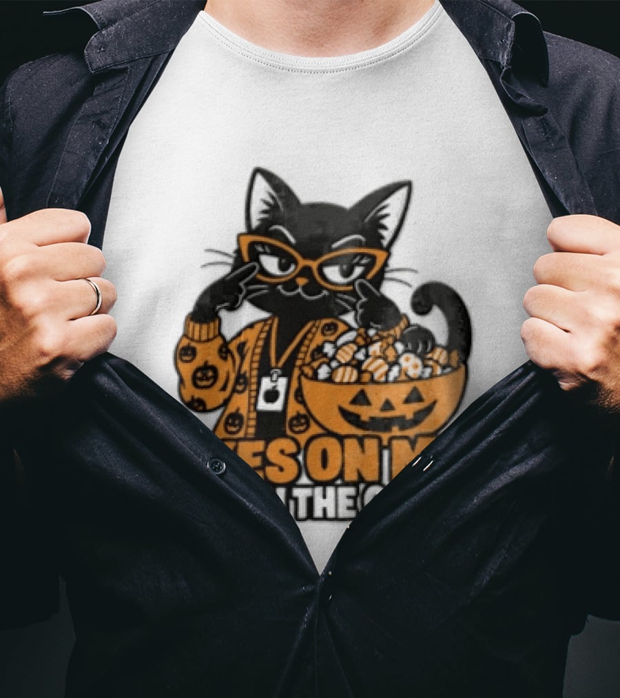 Eyes On Me Not On The Candy Halloween Black Cat Pumpkin T-Shirt