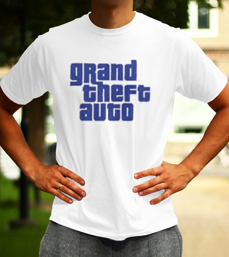 Grand Theft Auto Vintage Text Graphic Blue Aesthetic T-Shirt