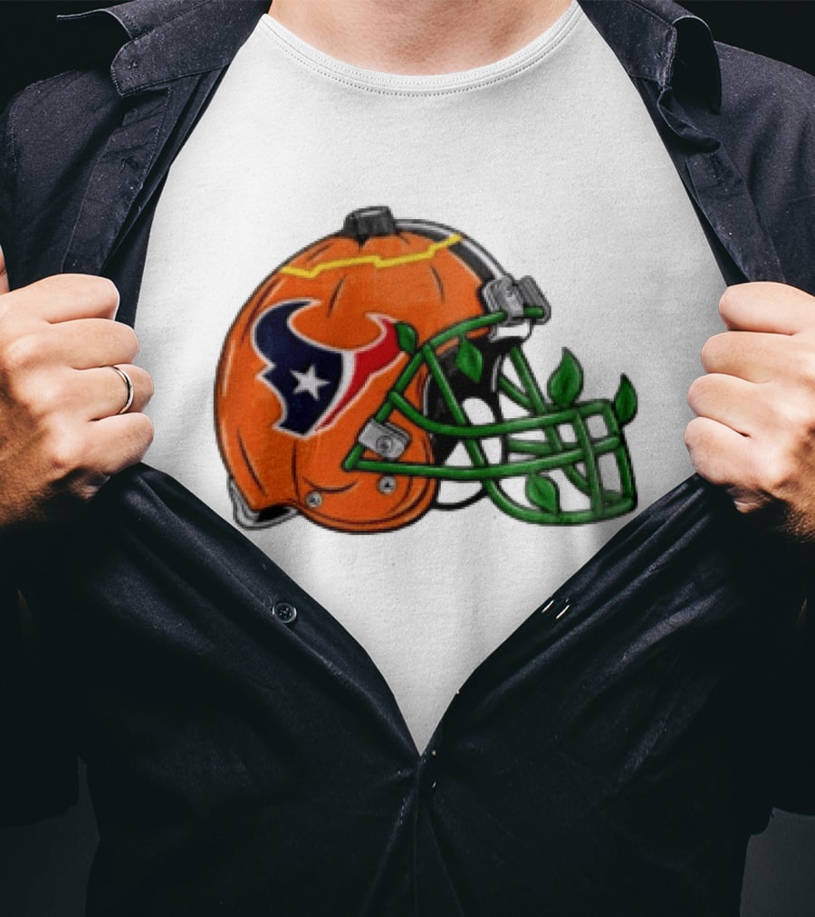 Houston Texans Pumpkin Helmet Halloween Football Fan T-Shirt