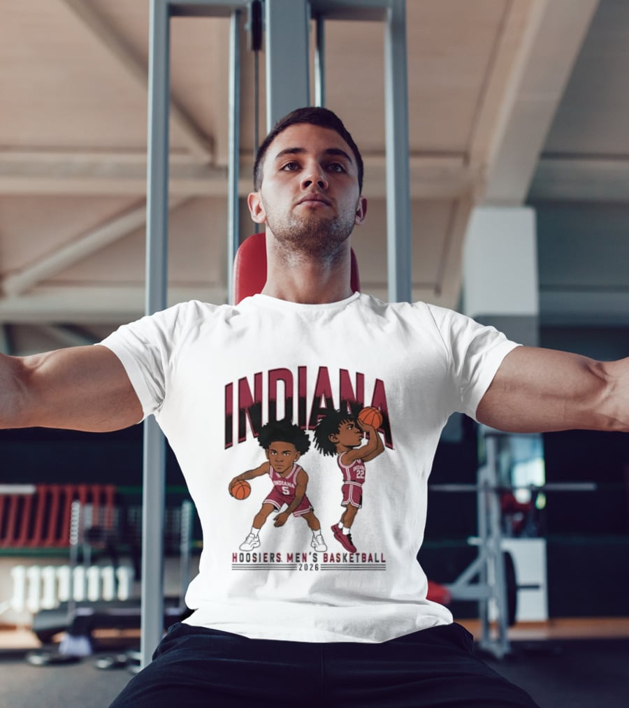 Indiana Hoosiers Men's Basketball 2026 Vintage Cartoon Players Dribbling And Shooting T-Shirt