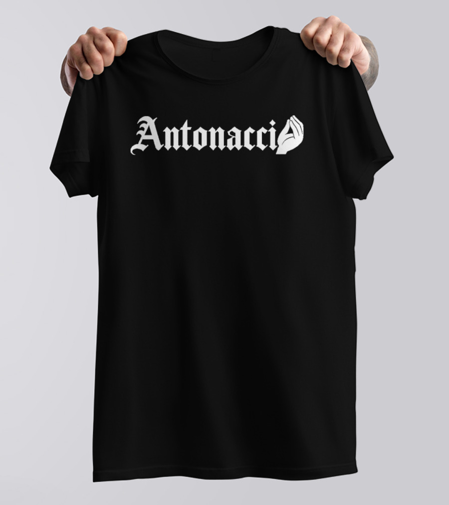Antonacci Gothic Style Text With Iconic Rock Hand Gesture T-Shirt