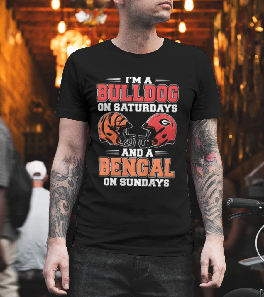 I'm A Bulldog On Saturdays And A Bengal On Sundays Football Helmets T-Shirt