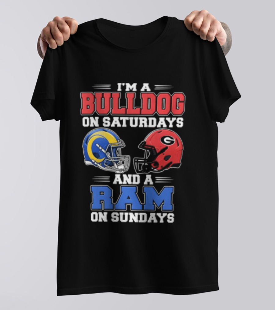 I'm A Bulldog On Saturdays And A Ram On Sundays Football Helmets T-Shirt