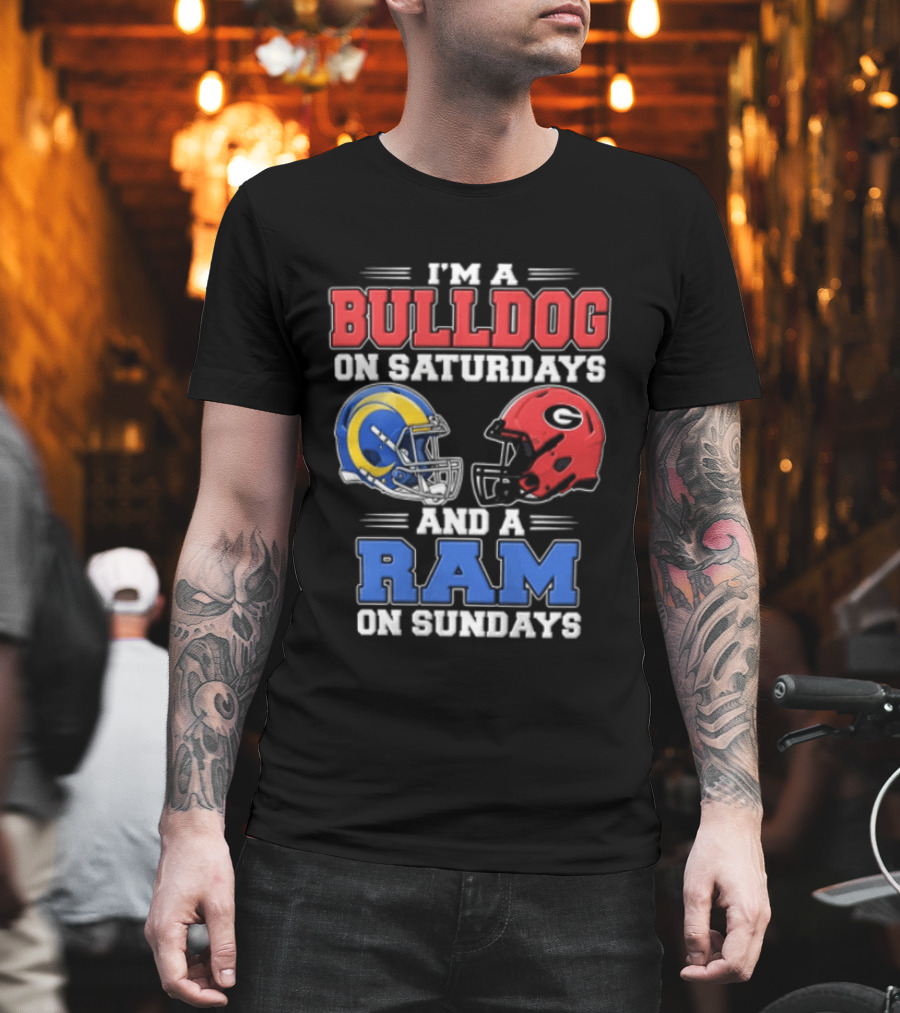 I'm A Bulldog On Saturdays And A Ram On Sundays Football Helmets T-Shirt