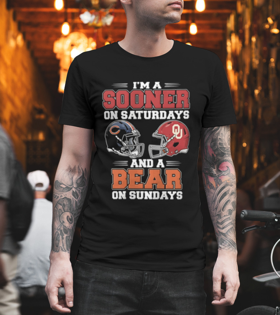 I'm A Sooner On Saturdays And A Bear On Sundays Football Helmets T-Shirt