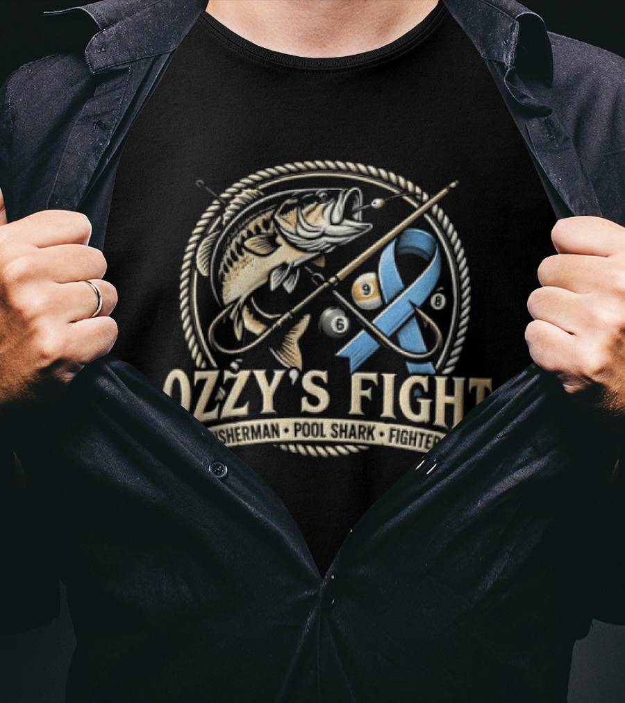 Ozzys Fight Fisherman Pool Shark Fighter Blue Ribbon Challenge T-Shirt