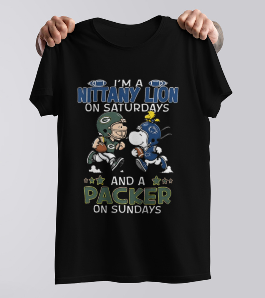 Peanuts Charlie Brown And Snoopy Nittany Lion Saturdays Packer Sundays T-Shirt