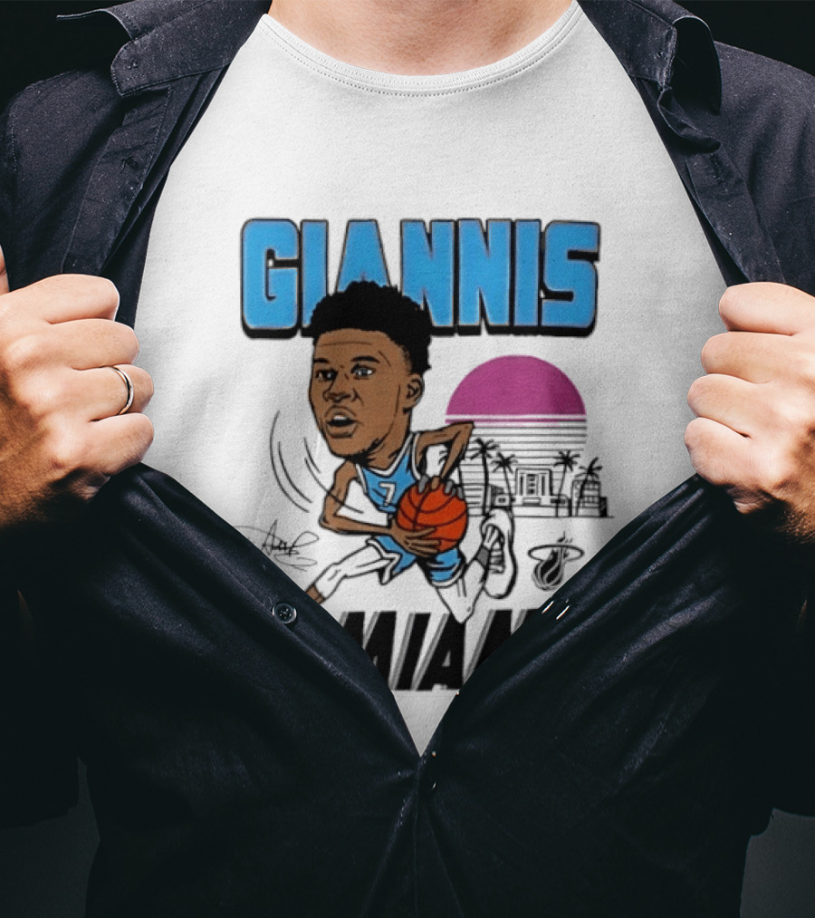 Giannis Antetokounmpo Vice City Miami Heat Caricature T-Shirt