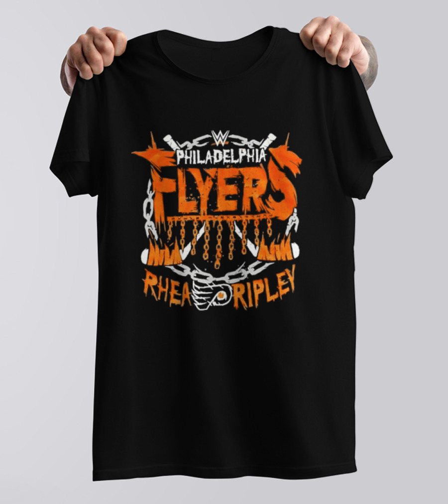 WWE Philadelphia Flyers Rhea Ripley Hockey Chains Flame T-Shirt