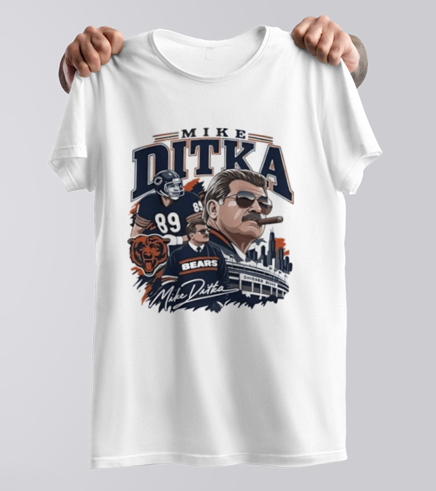 Mike Ditka Chicago Bears Coach Tribute With Skyline And Bear T-Shirt