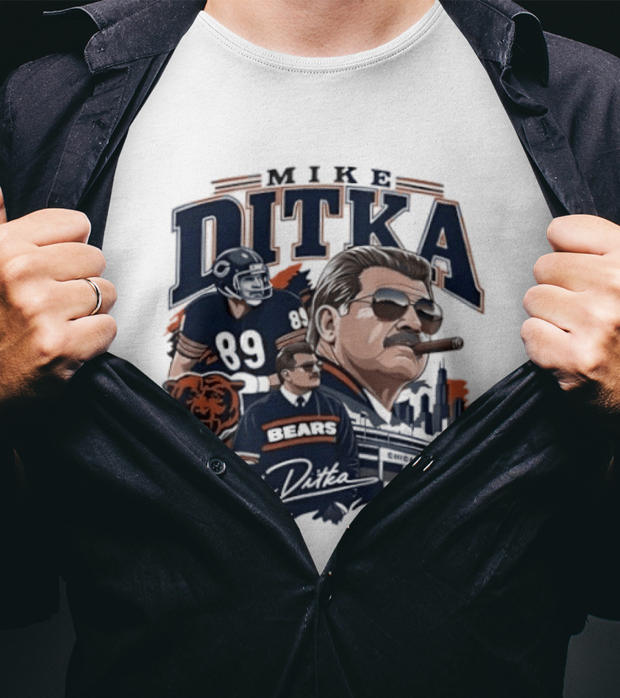 Mike Ditka Chicago Bears Coach Tribute With Skyline And Bear T-Shirt