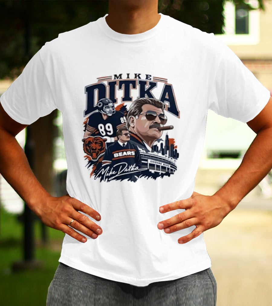 Mike Ditka Chicago Bears Coach Tribute With Skyline And Bear T-Shirt