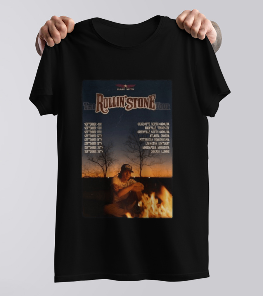 Blake Whiten Rollin' Stone Tour 2025 September Cities Charlotte Nashville Greenville Atlanta Pittsburgh Lexington Minneapolis Chicago T-Shirt