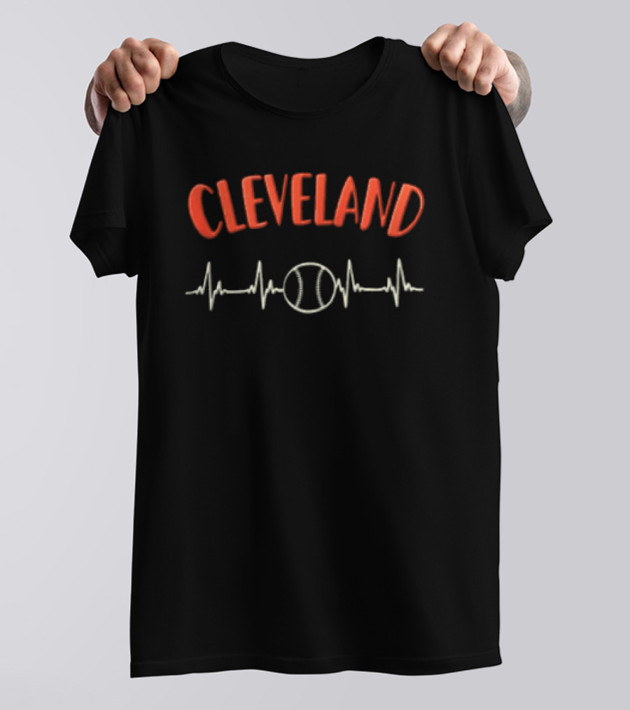 Cleveland Guardians Red Gold Heartbeat Baseball T-Shirt