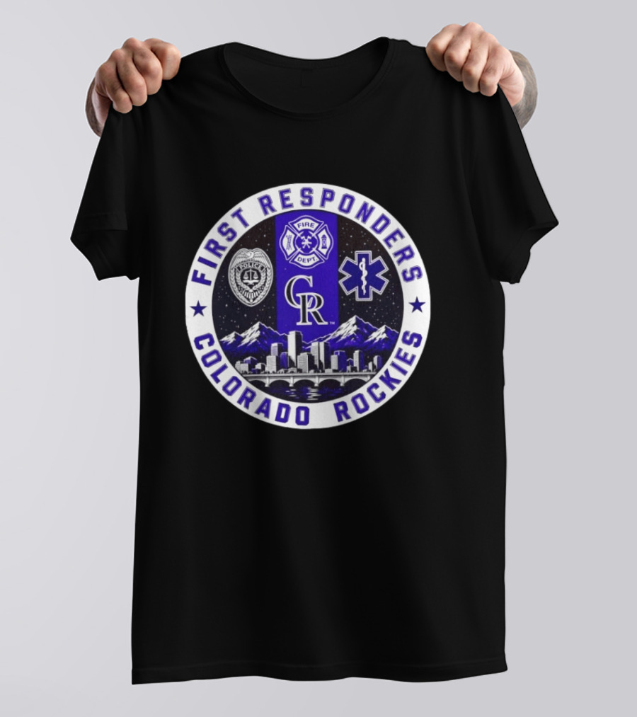 Colorado Rockies First Responders Police Fire Dept City Skyline T-Shirt