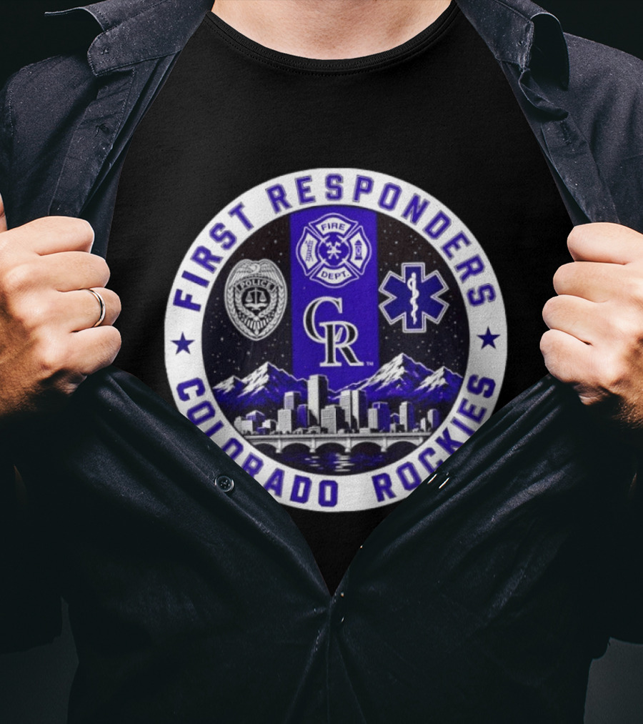 Colorado Rockies First Responders Police Fire Dept City Skyline T-Shirt
