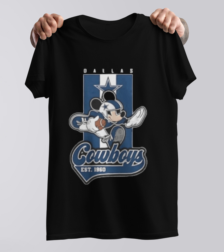 Dallas Cowboys Mickey Mouse Football 1960 Est Blue And White Star T-Shirt