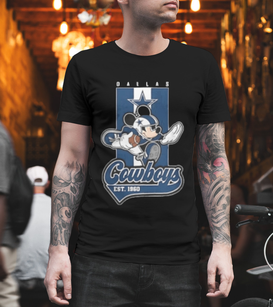 Dallas Cowboys Mickey Mouse Football 1960 Est Blue And White Star T-Shirt