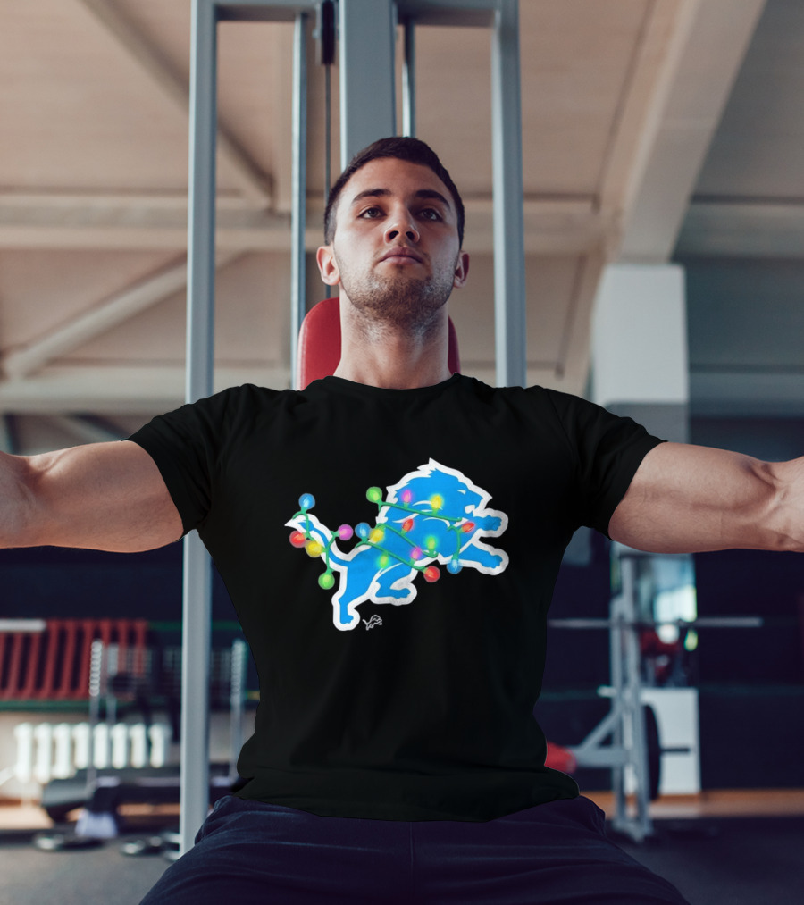 Detroit Lions Holiday Lights Festive Christmas Spirit T-Shirt