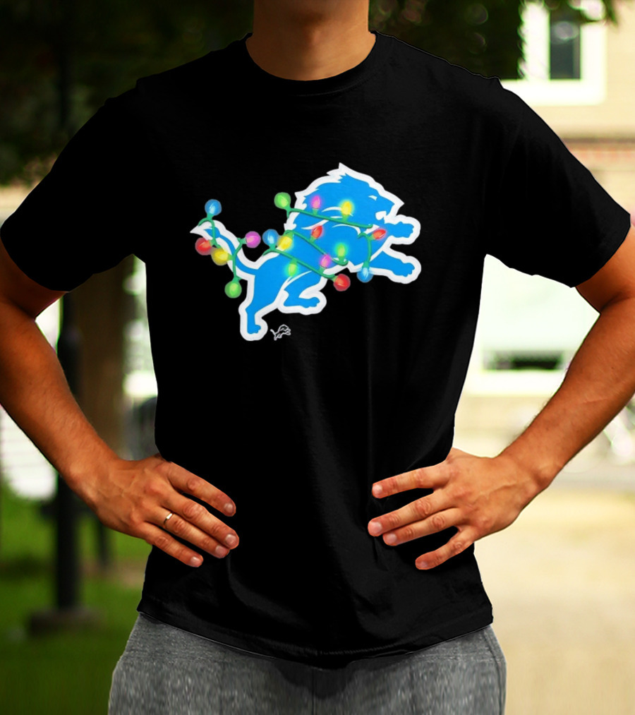 Detroit Lions Holiday Lights Festive Christmas Spirit T-Shirt