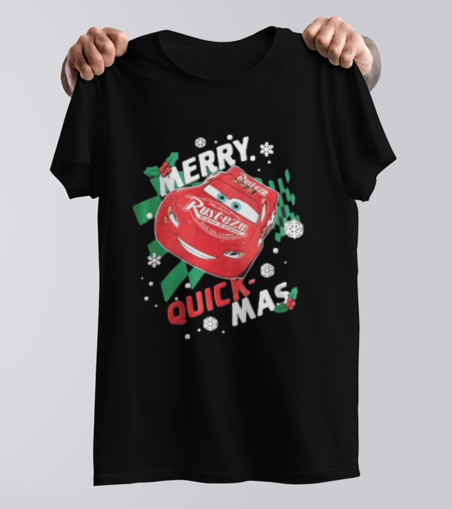 Disney Pixar Cars Lightning McQueen Merry Quick Mas Red Race Car Rust Eze T-Shirt