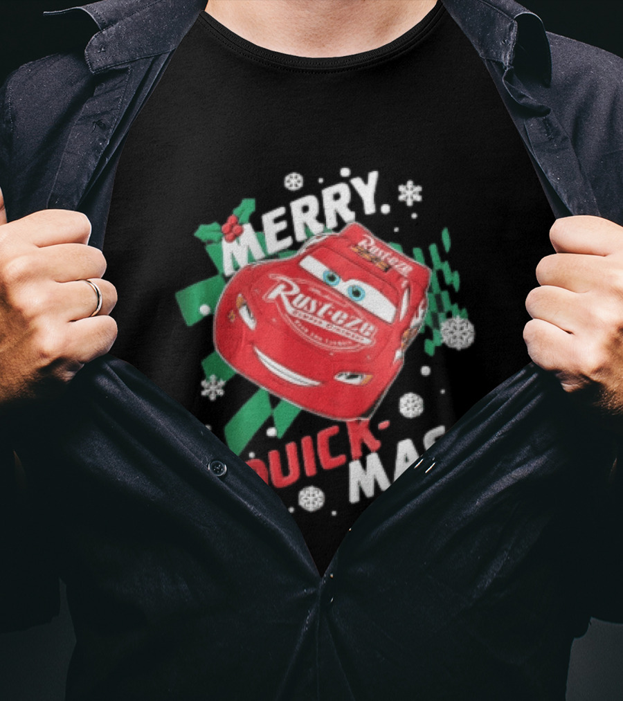 Disney Pixar Cars Lightning McQueen Merry Quick Mas Red Race Car Rust Eze T-Shirt