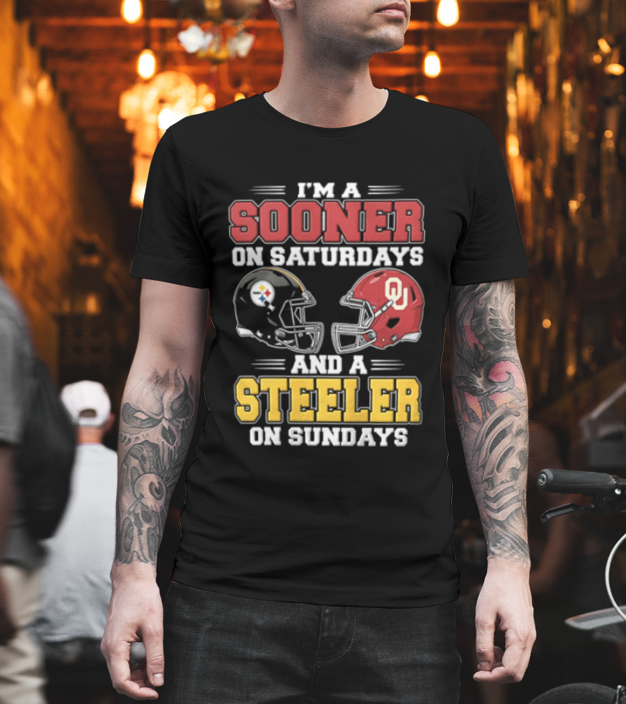 I'm A Sooner On Saturdays And A Steeler On Sundays OU And Pittsburgh Football Fan T-Shirt