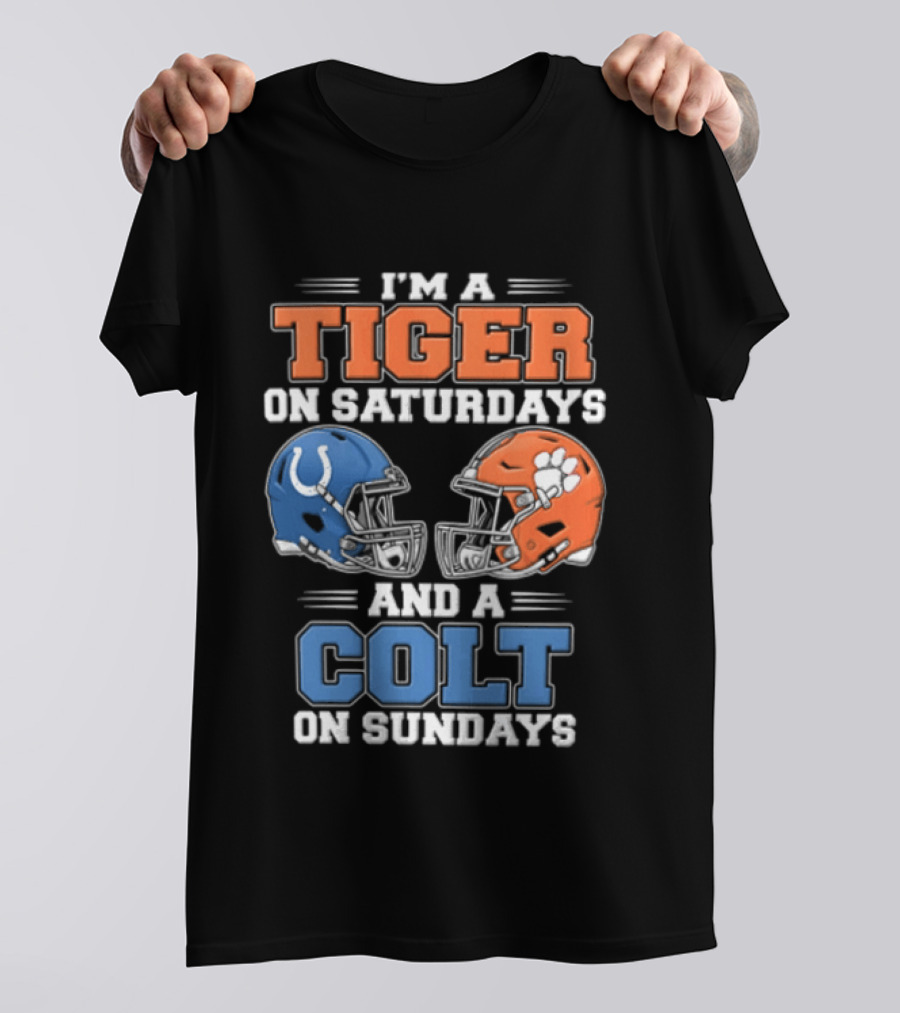 I'm A Tiger On Saturdays And A Colt On Sundays Helmet Football Rivalry T-Shirt